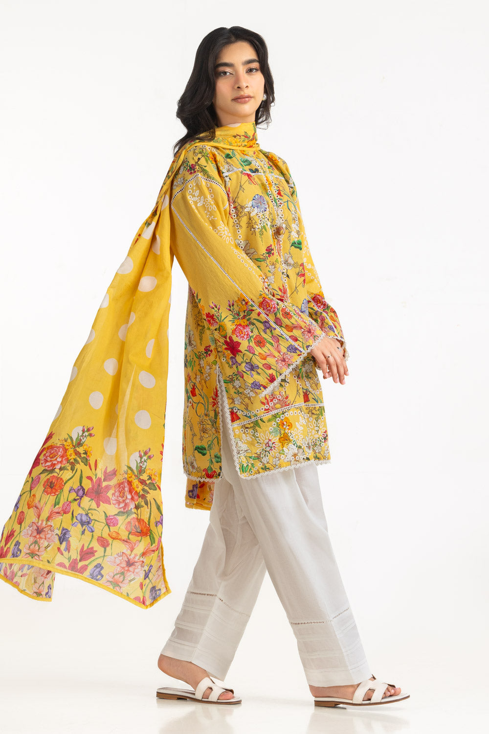 3PC Cambric Printed Suit With Embroidered