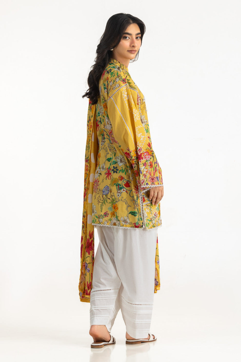 3PC Cambric Printed Suit With Embroidered