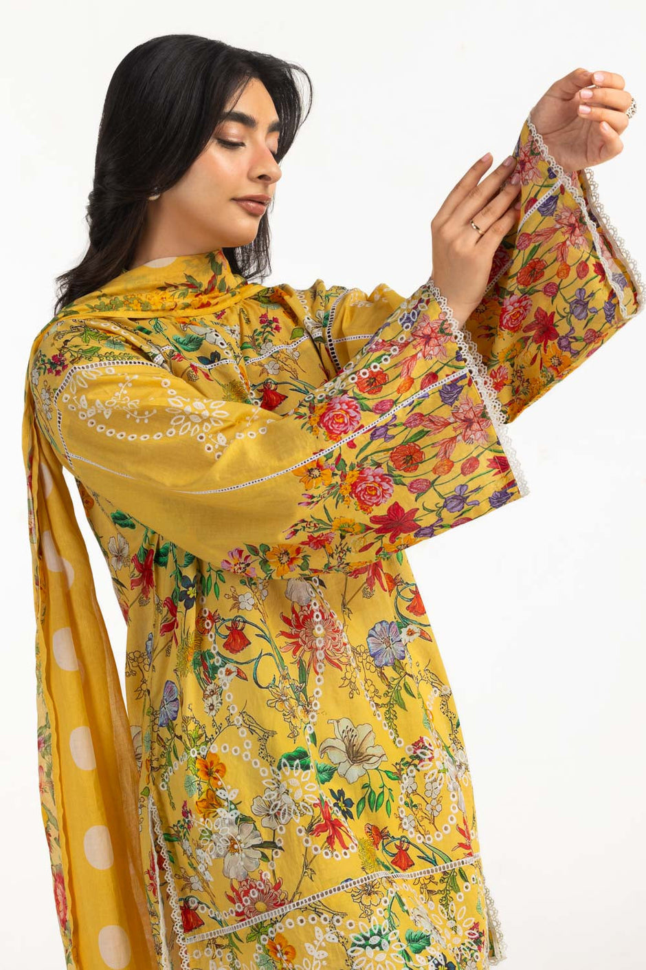3PC Cambric Printed Suit With Embroidered