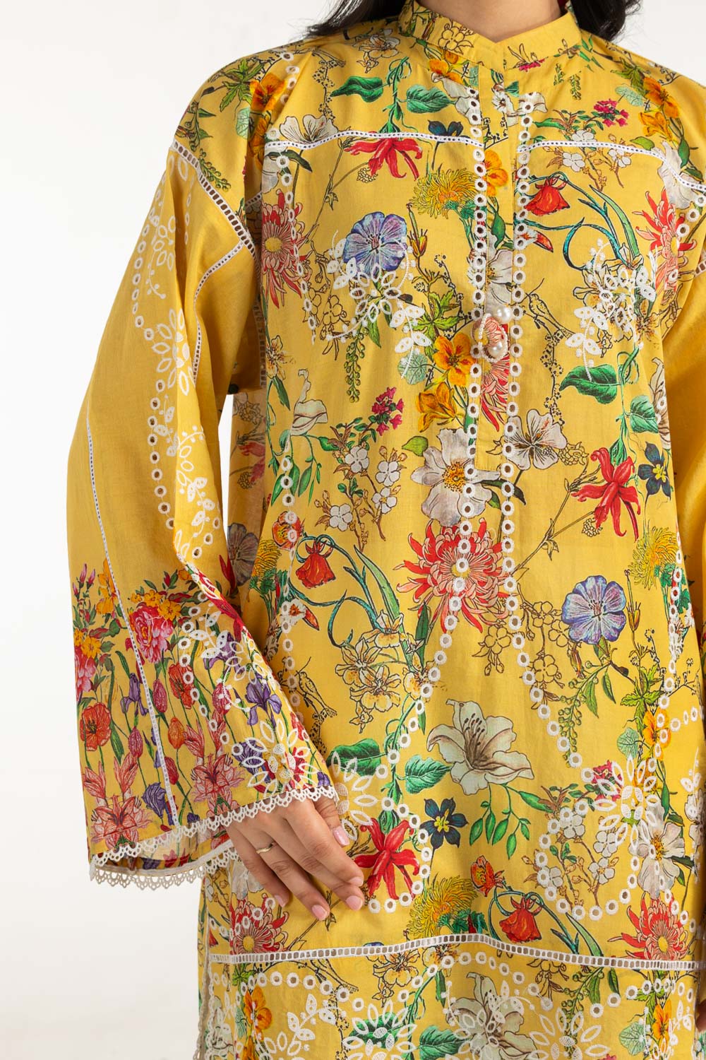 3PC Cambric Printed Suit With Embroidered