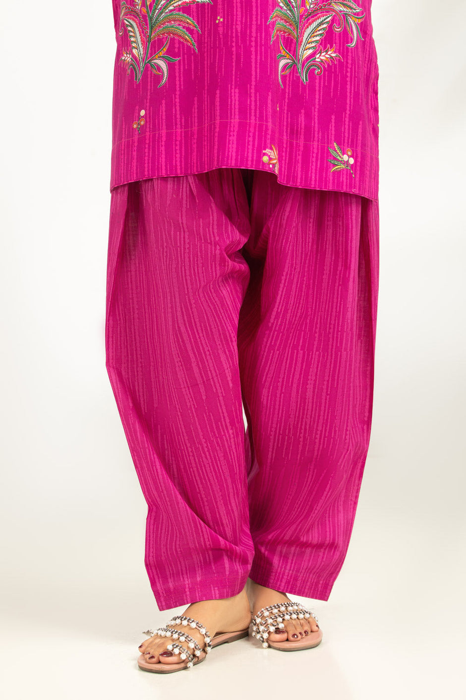 3PC Cambric Printed Suit With Scarf