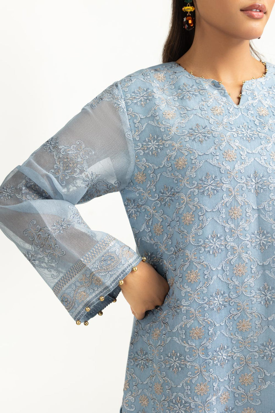 3PC Cotton Net Embroidered Suit
