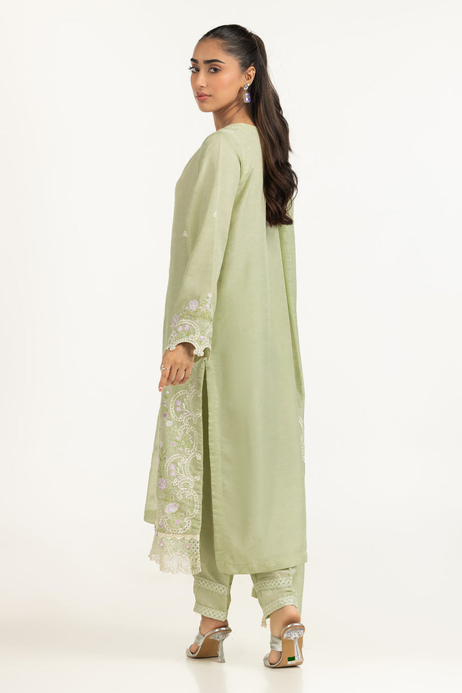 3PC Dyed Swiss Lawn Slub Embroidered Suit