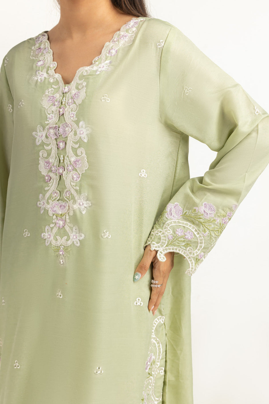 3PC Dyed Swiss Lawn Slub Embroidered Suit