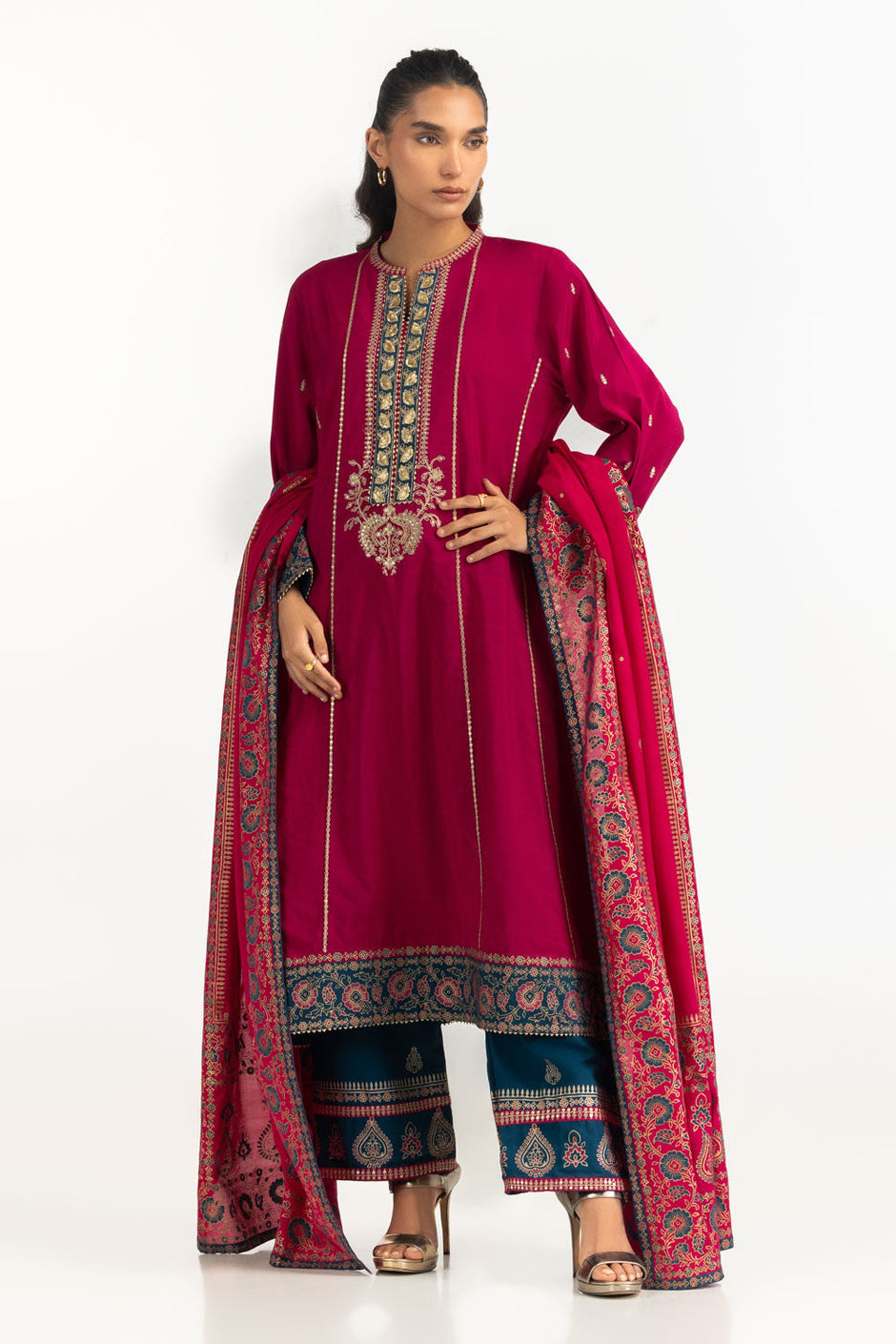 3PC Khaddi Net Embroidered Suit