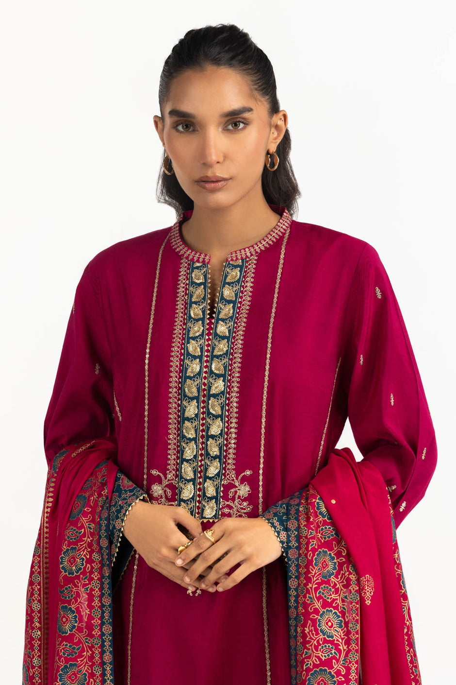 3PC Khaddi Net Embroidered Suit