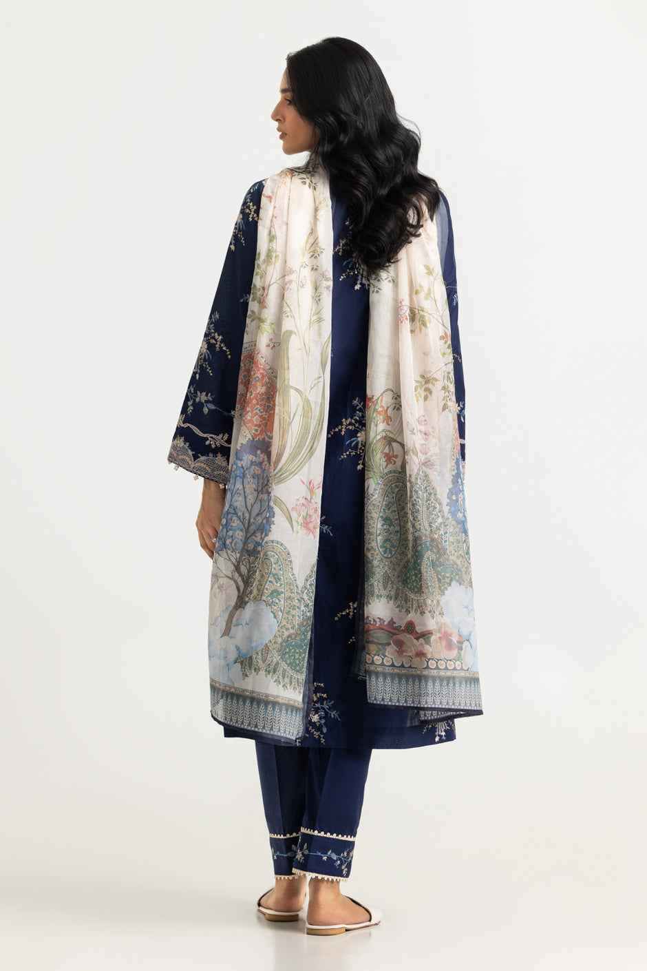 3PC Lawn Embroidered Suit With Printed Silk Dupatta