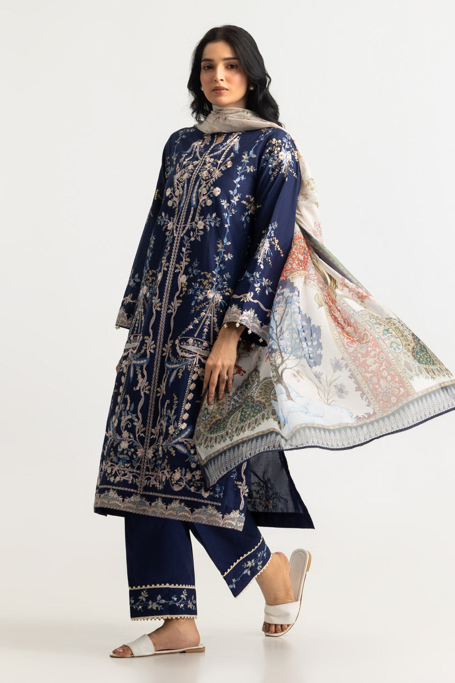 3PC Lawn Embroidered Suit With Printed Silk Dupatta
