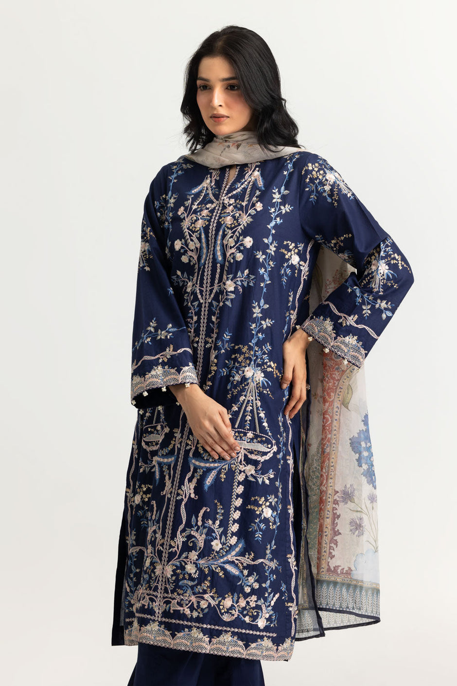3PC Lawn Embroidered Suit With Printed Silk Dupatta