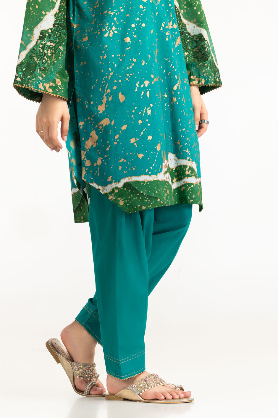 3PC Lawn Gold Printed Suit With Embroidered Dupatta