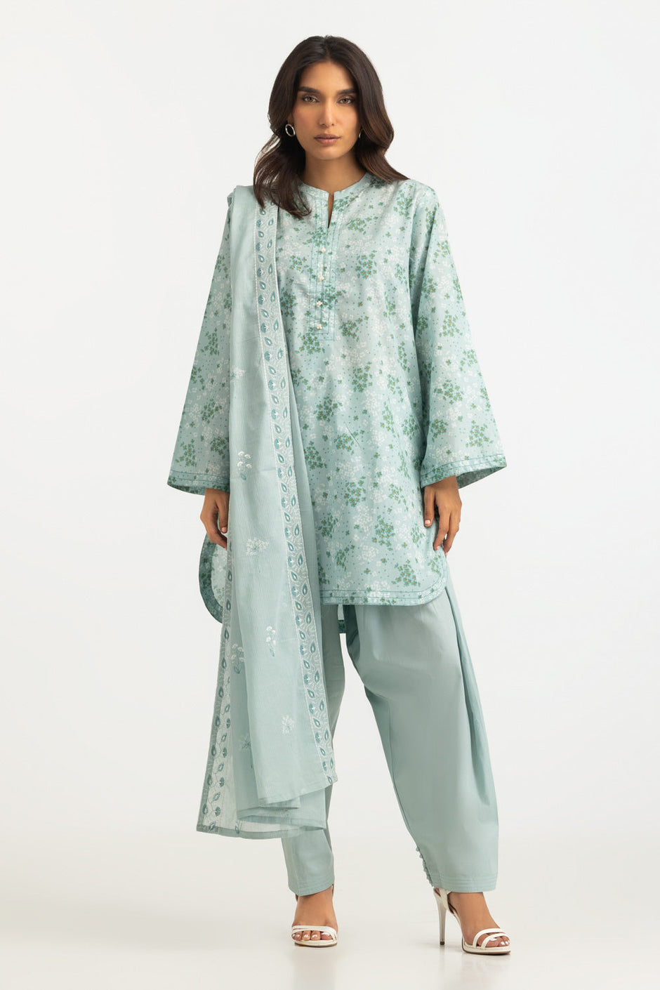 3PC Lawn Printed Suit With Embroidered Dupatta