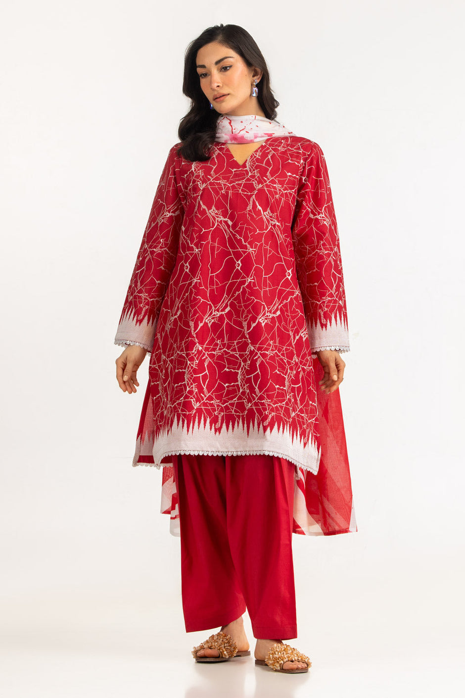 3PC Lawn Printed Suit With Embroidered