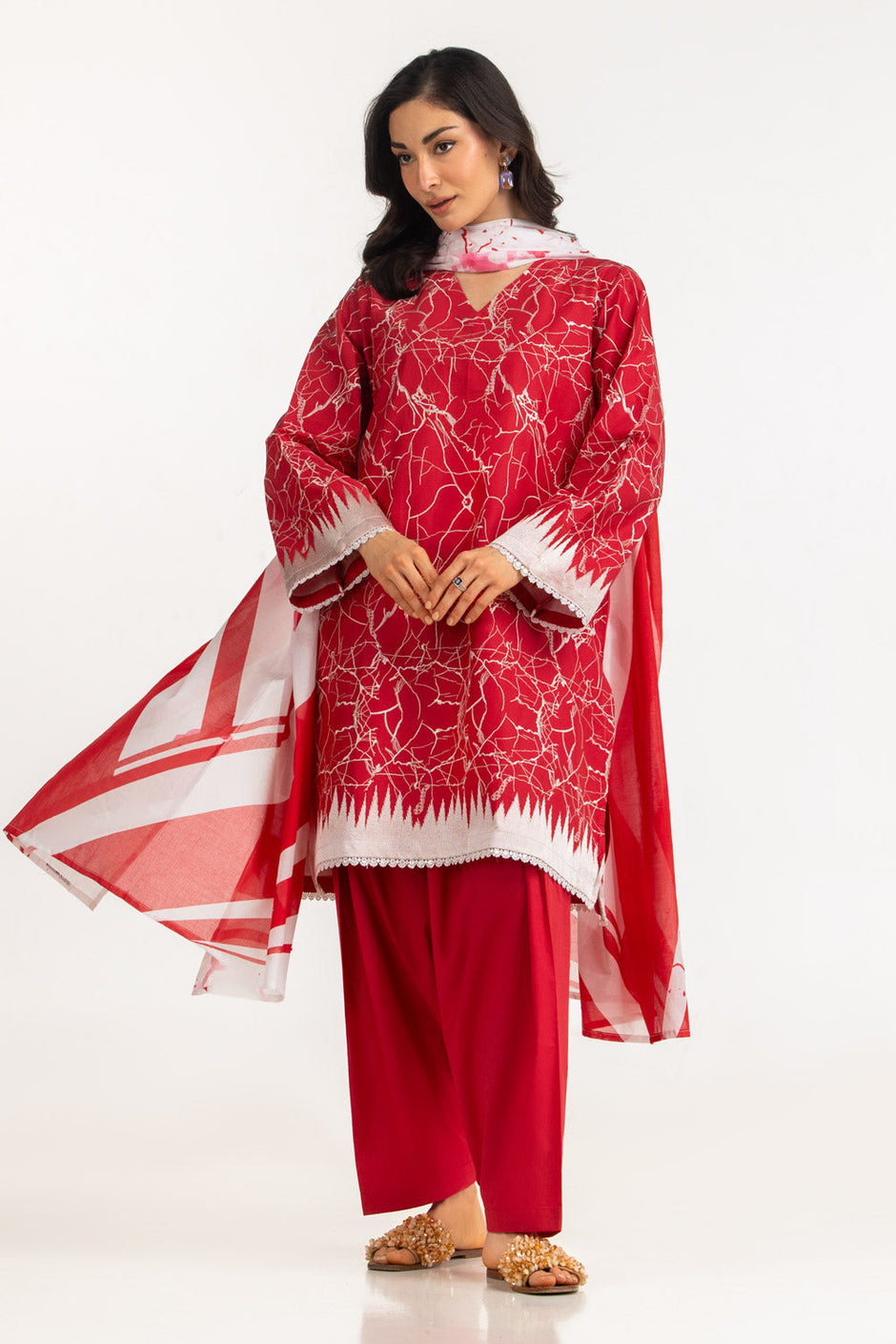 3PC Lawn Printed Suit With Embroidered