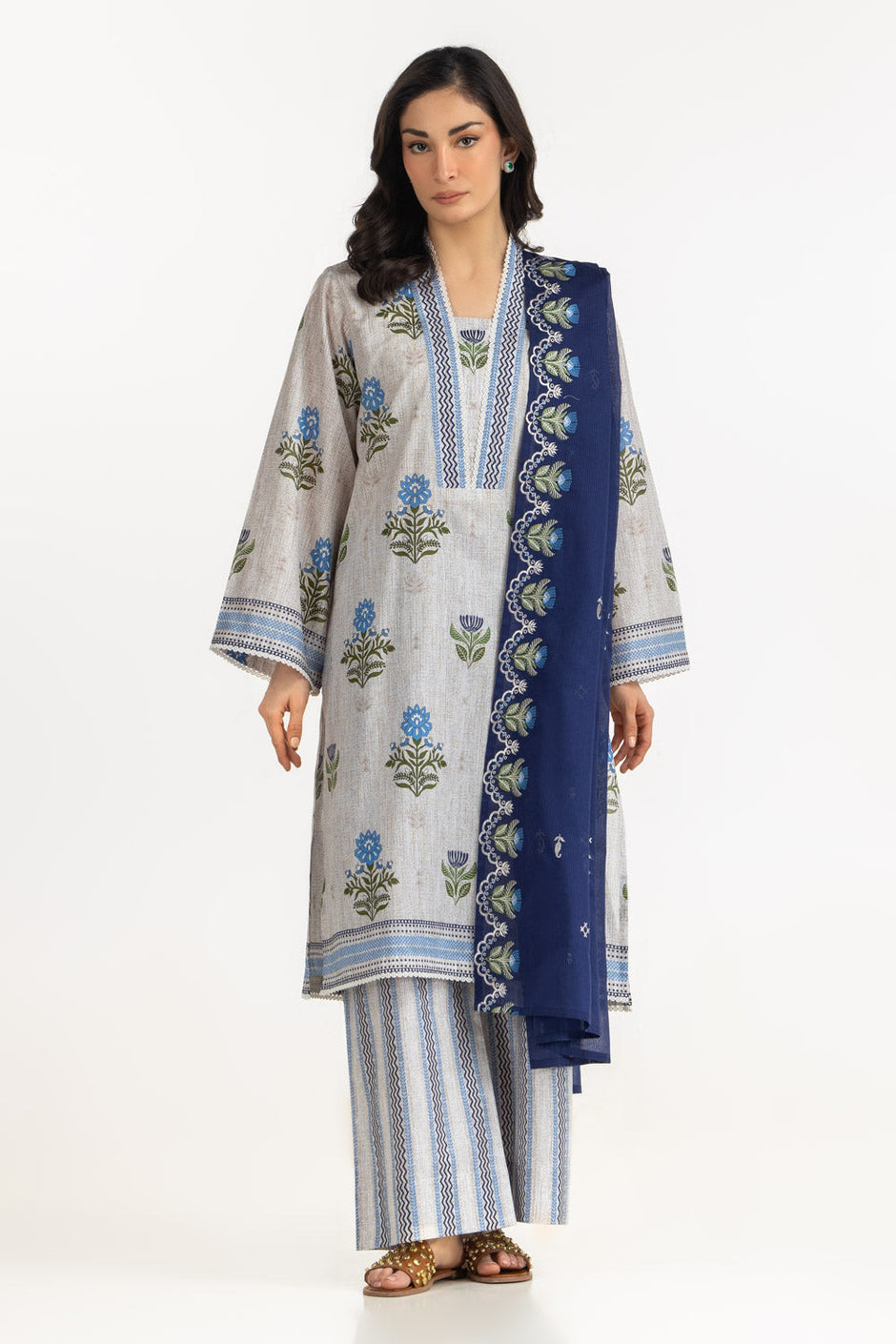 3PC Lawn Printed Suit With Embroidered
