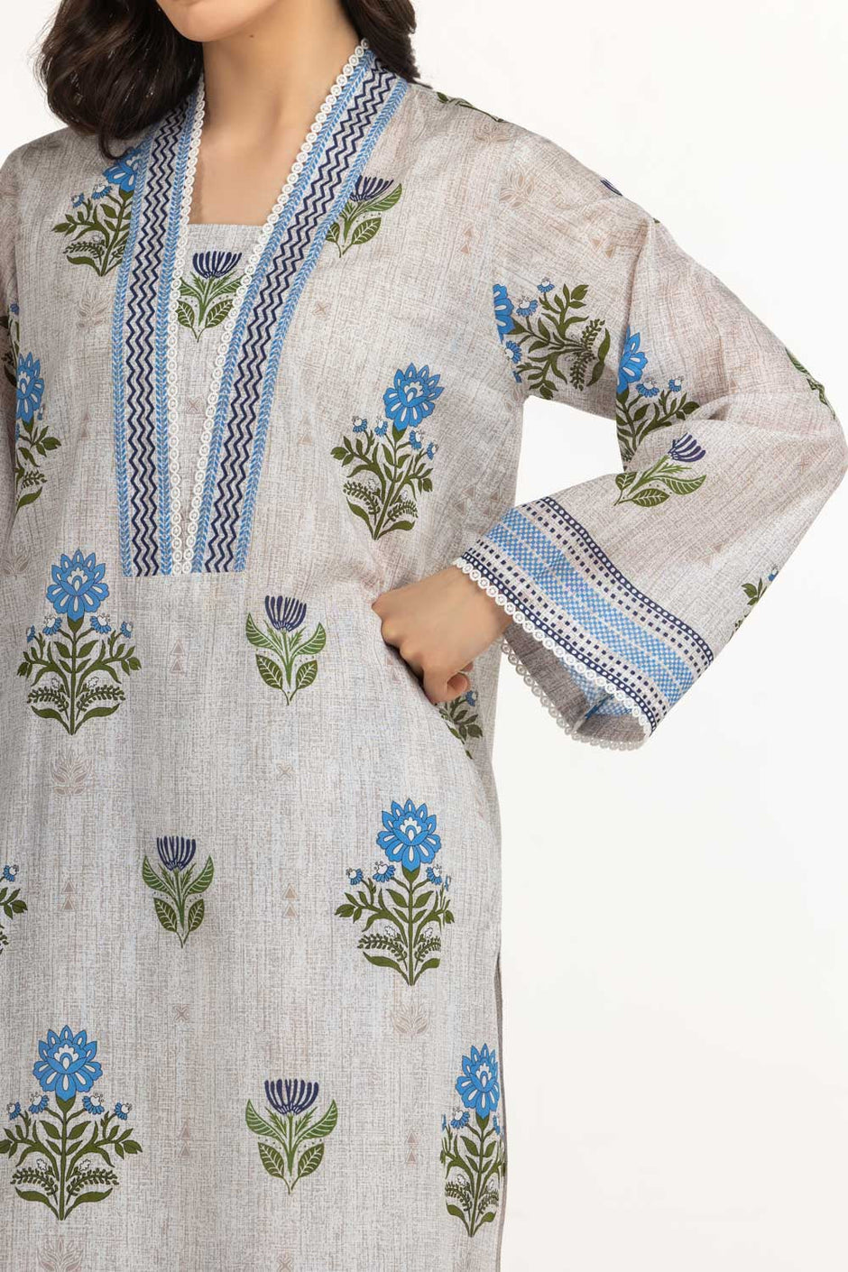 3PC Lawn Printed Suit With Embroidered