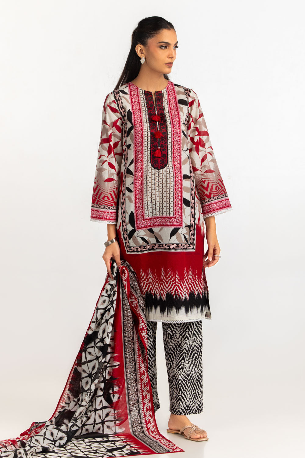 3PC Lawn Printed Suit With Embroidered
