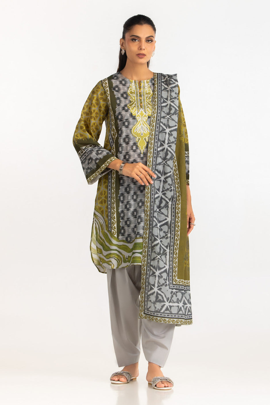 3PC Lawn Printed Suit With Embroidered