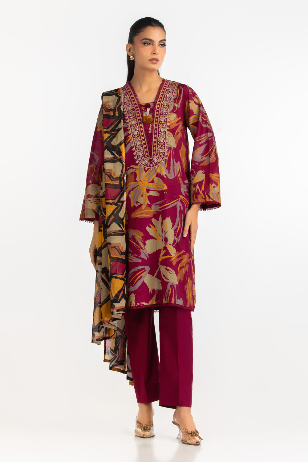 3PC Lawn Printed Suit With Embroidered