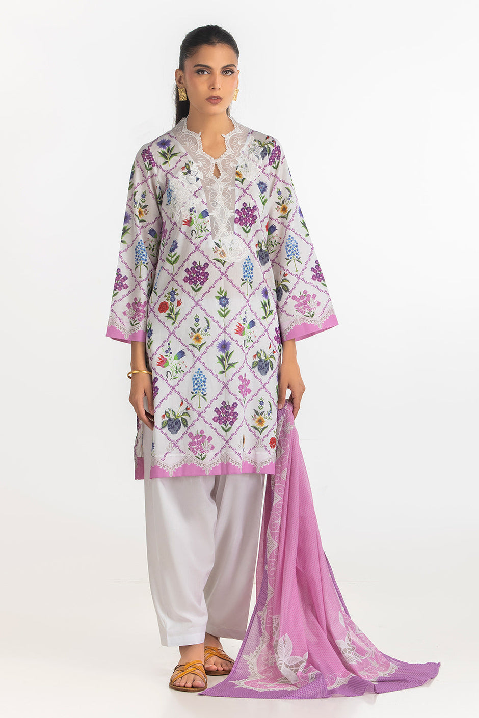 3PC Lawn Printed Suit With Embroidered