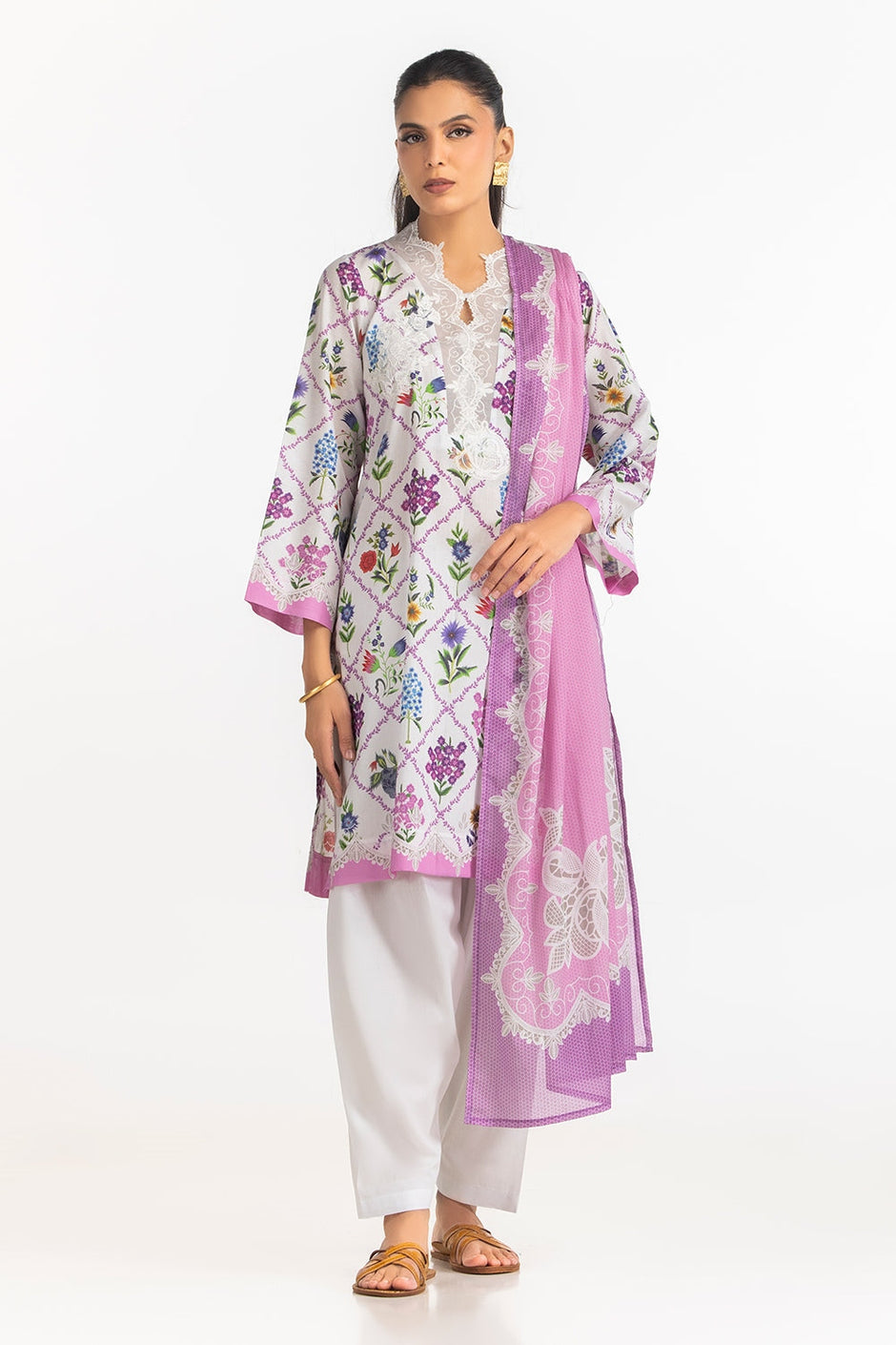 3PC Lawn Printed Suit With Embroidered