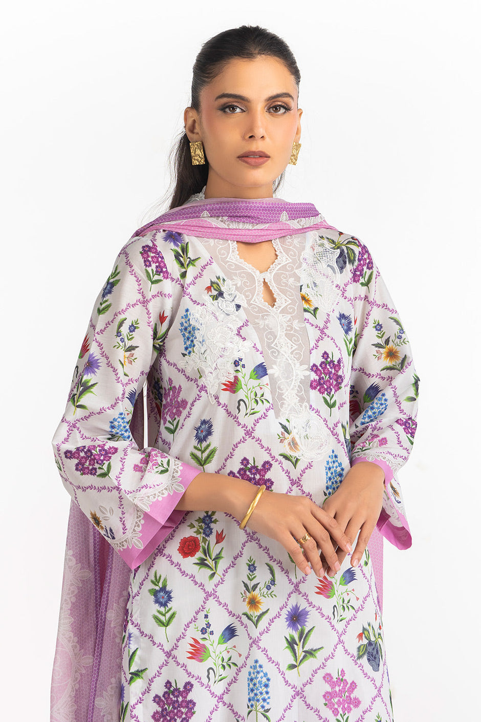 3PC Lawn Printed Suit With Embroidered