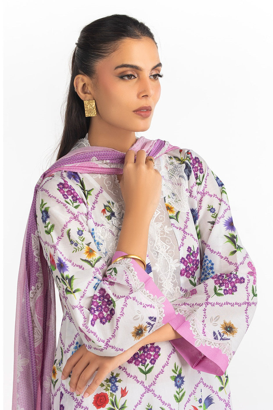 3PC Lawn Printed Suit With Embroidered