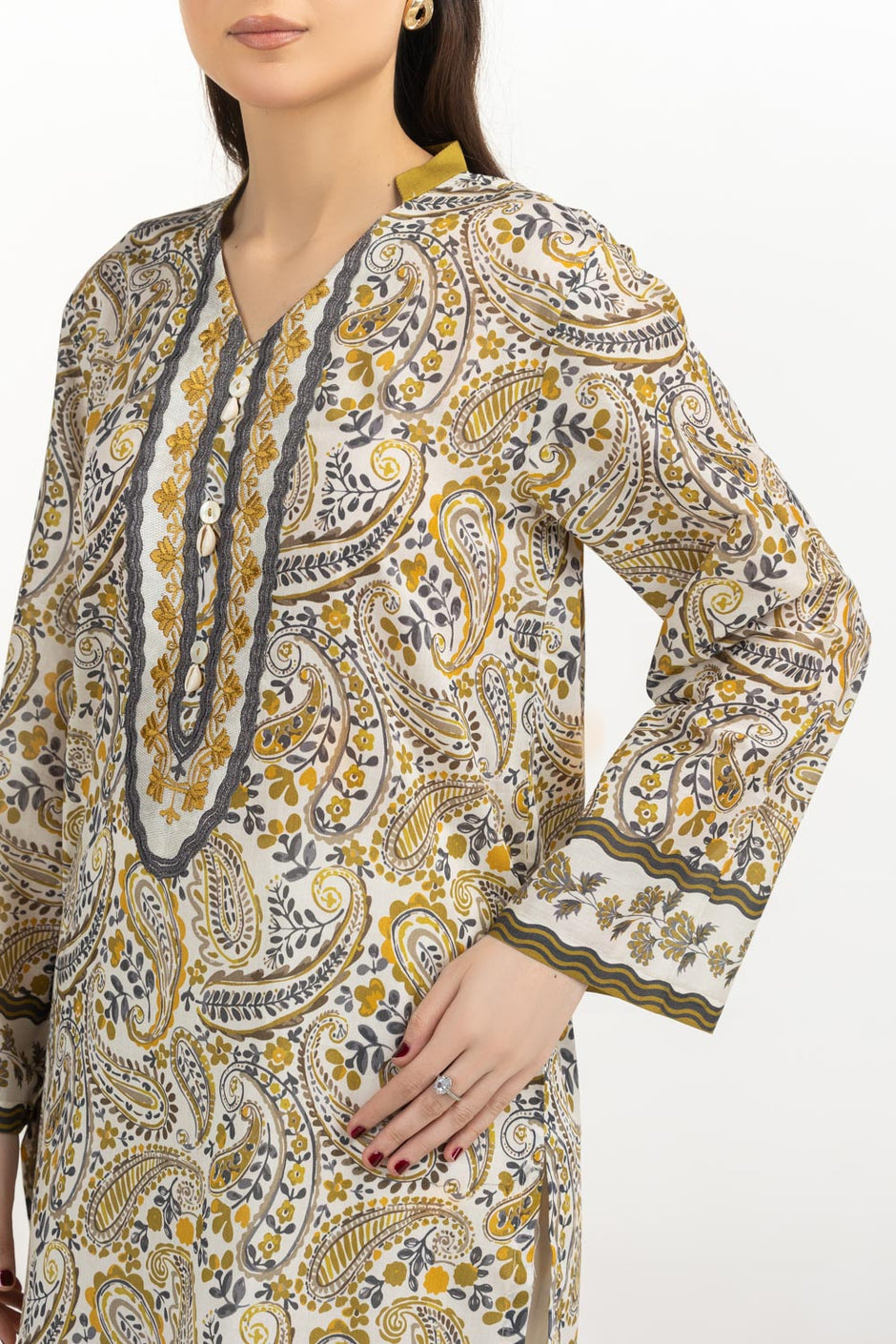 3PC Lawn Printed Suit With Embroidered
