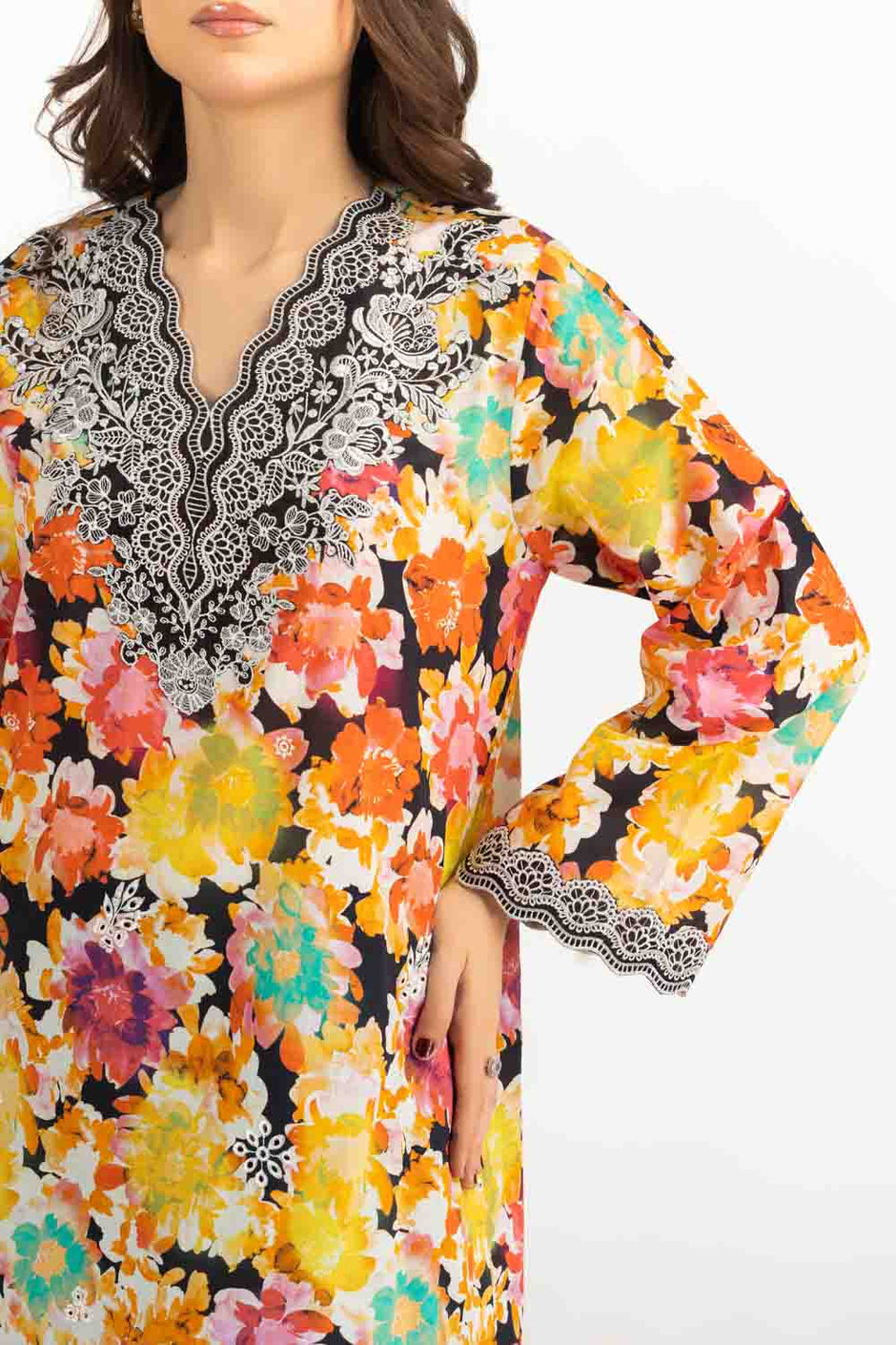 3PC Lawn Printed Suit With Embroidered
