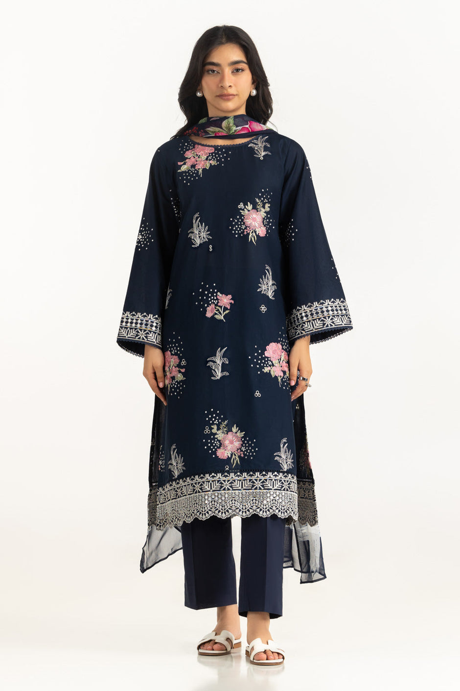 3PC Lawn Printed Suit With Embroidered