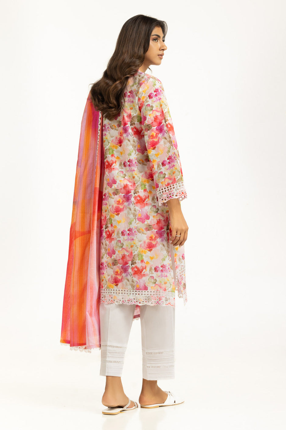 3PC Lawn Printed Suit With Schiffli Embroiderd