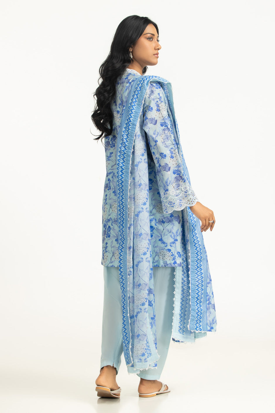 3PC Lawn Printed Suit With Schiffli Embroiderd