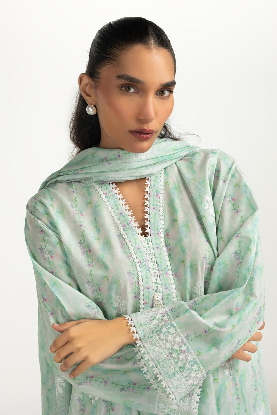 3PC Lawn Printed Suit with Embroidered