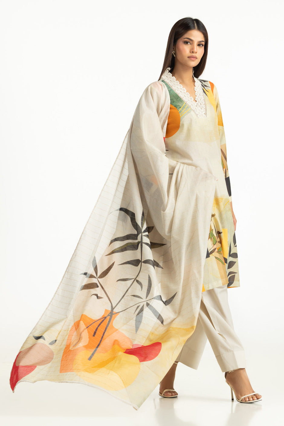 3PC Masoori Printed Stripe Suit