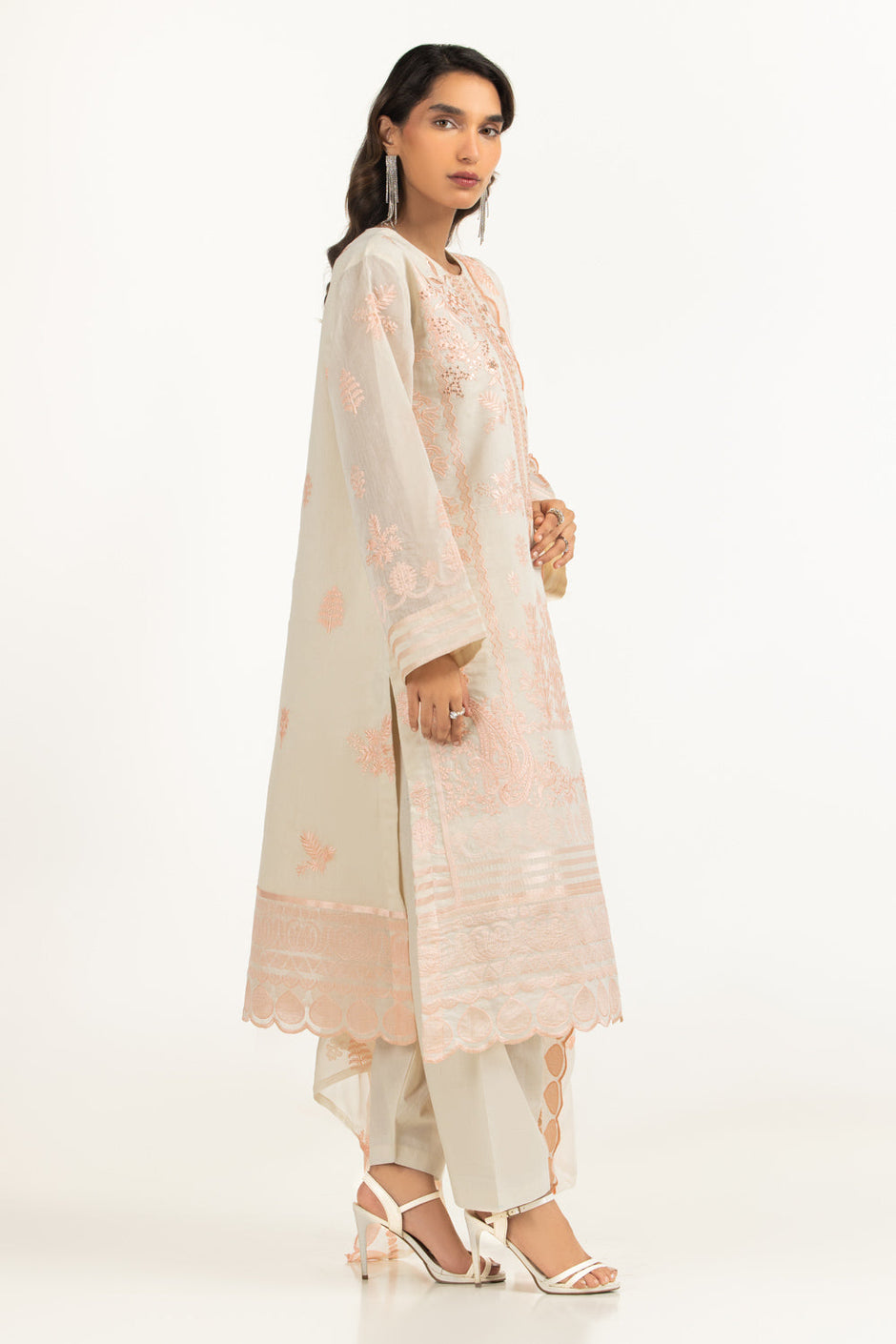 3PC Paper Cotton Embroidered Suit