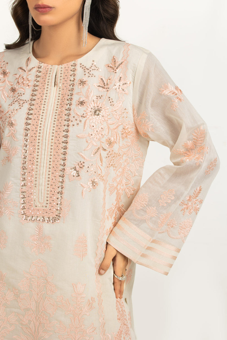 3PC Paper Cotton Embroidered Suit