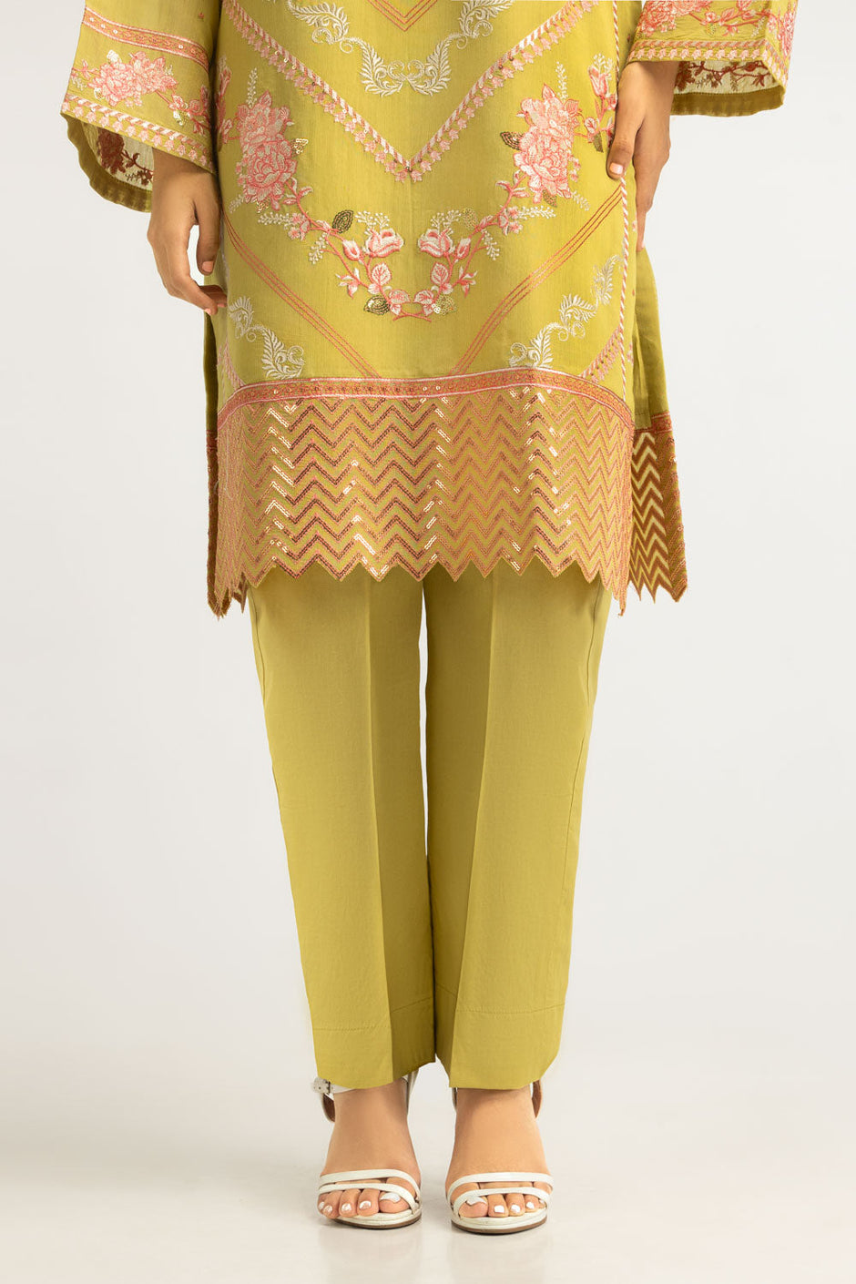 3PC Paper Cotton Embroidered Suit