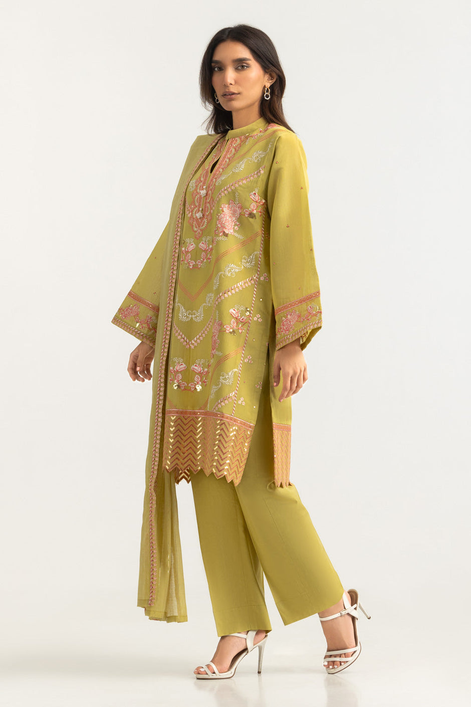 3PC Paper Cotton Embroidered Suit
