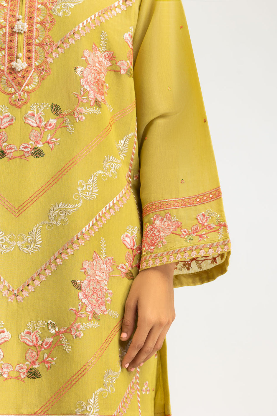 3PC Paper Cotton Embroidered Suit