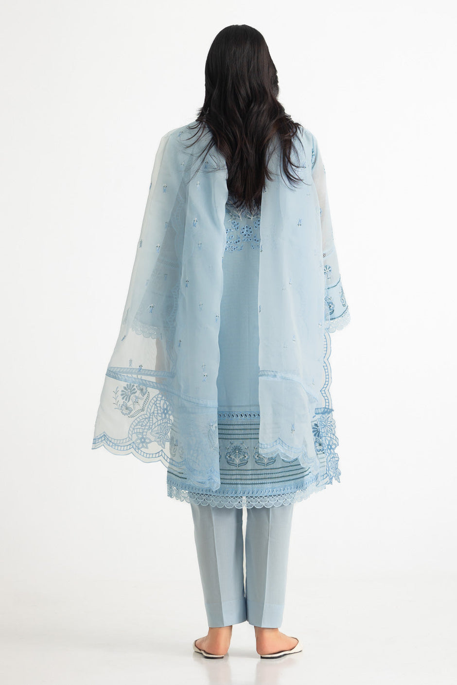 3PC Paper Cotton Embroidered Suit
