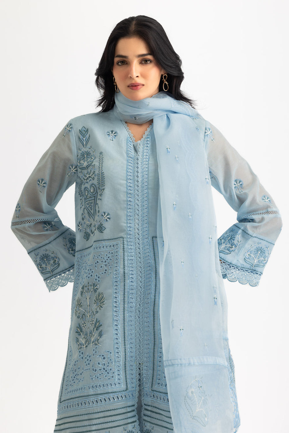 3PC Paper Cotton Embroidered Suit