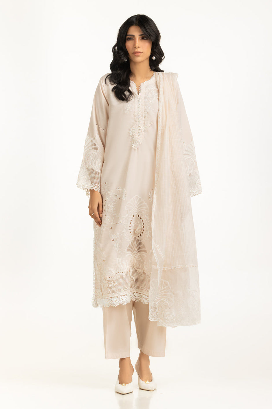 3PC Swiss Lawn Slub Embroidered Suit