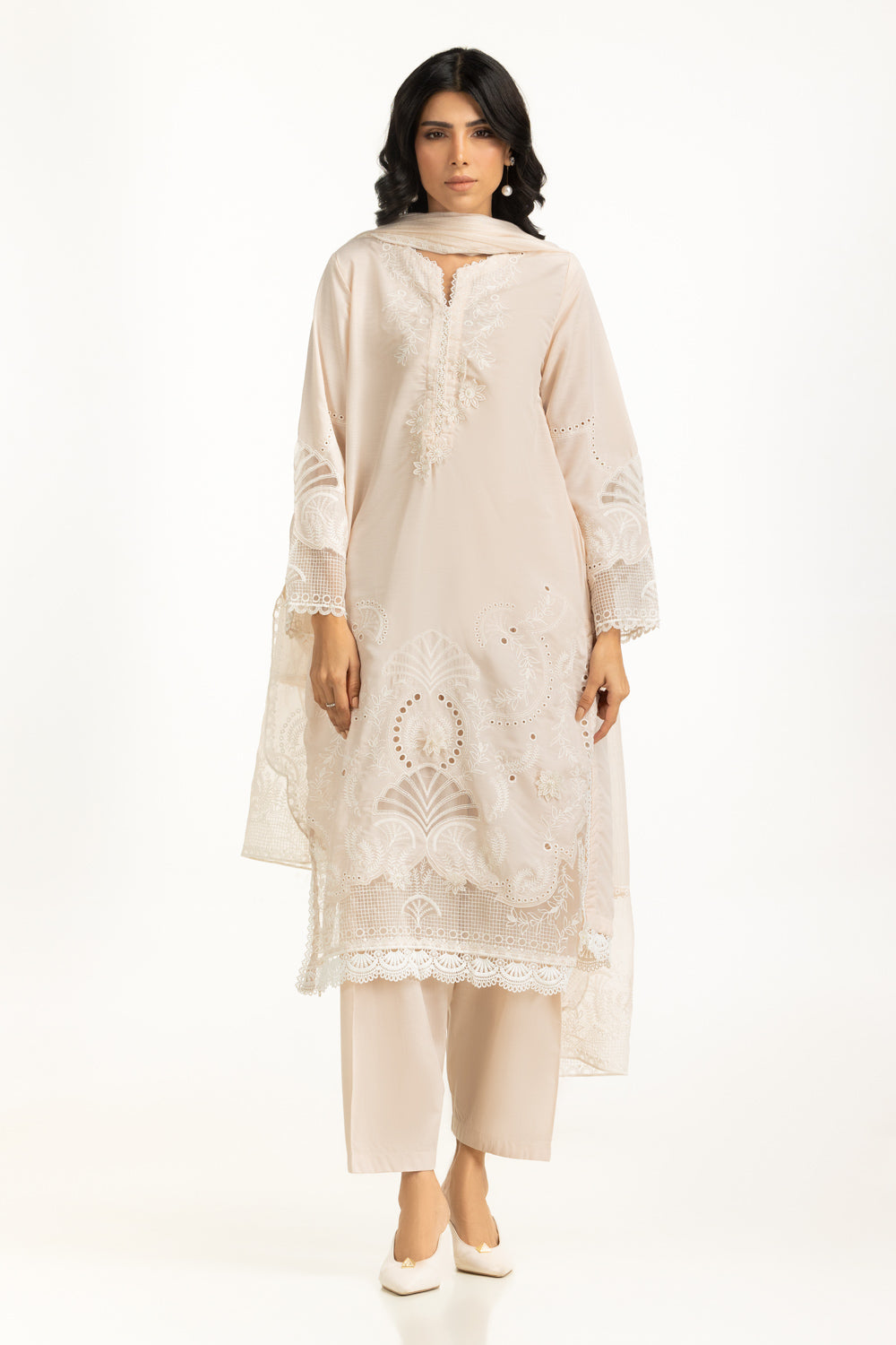 3PC Swiss Lawn Slub Embroidered Suit