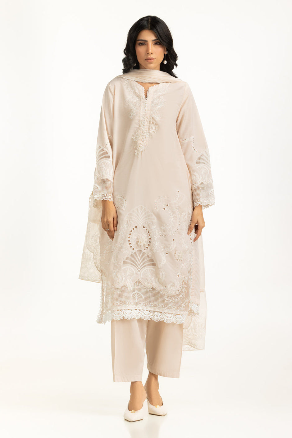 3PC Swiss Lawn Slub Embroidered Suit