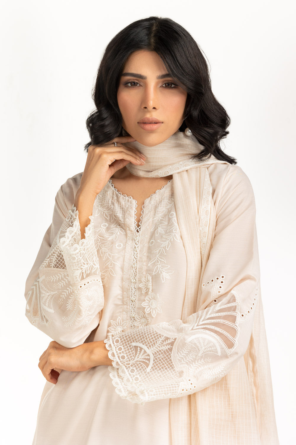 3PC Swiss Lawn Slub Embroidered Suit