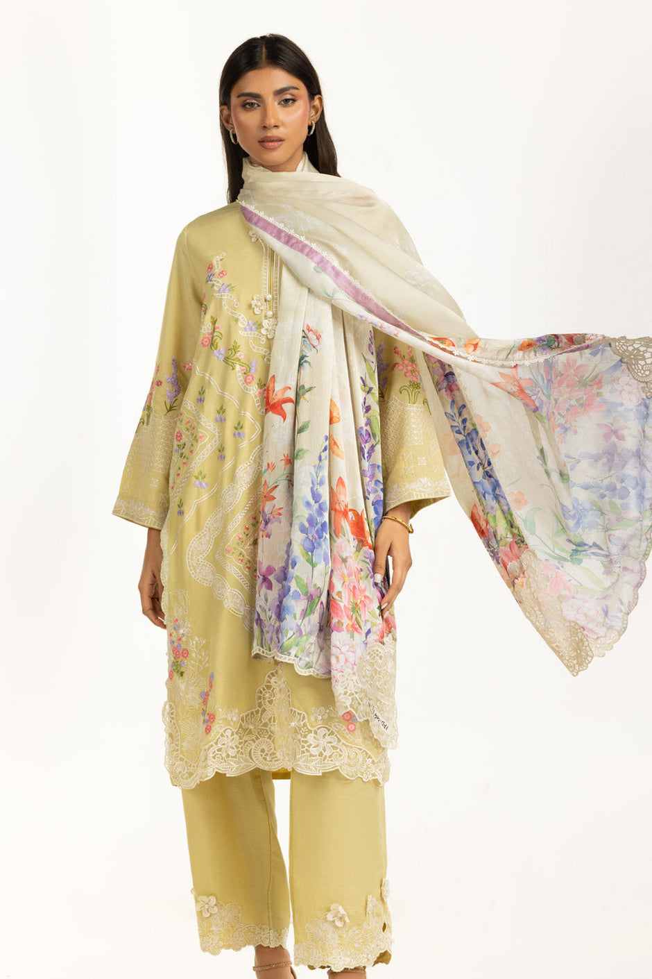 3PC Swiss Lawn Slub Embroidered Suit