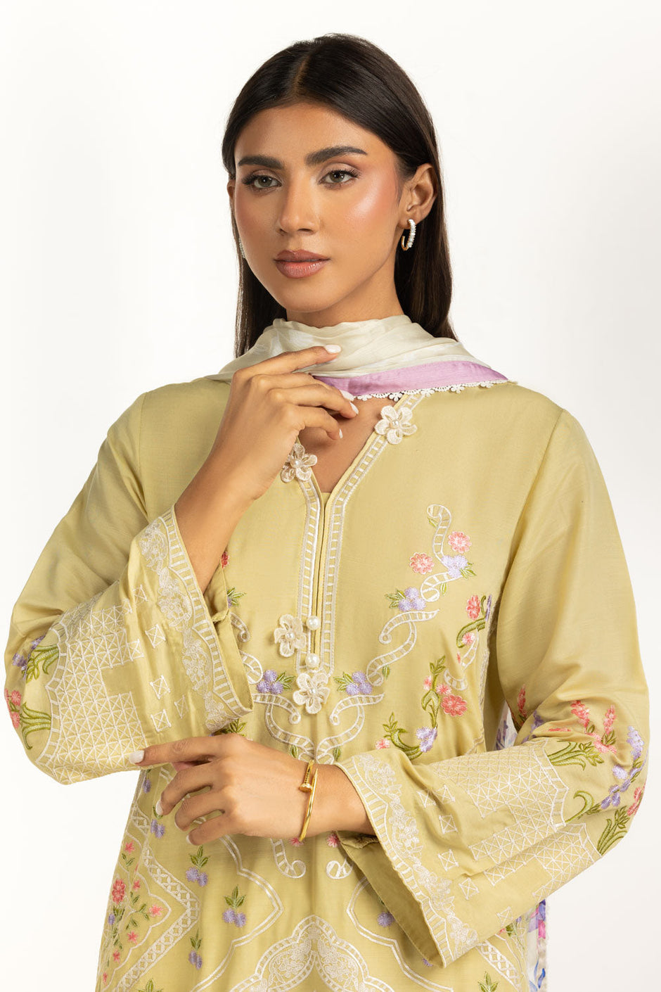 3PC Swiss Lawn Slub Embroidered Suit