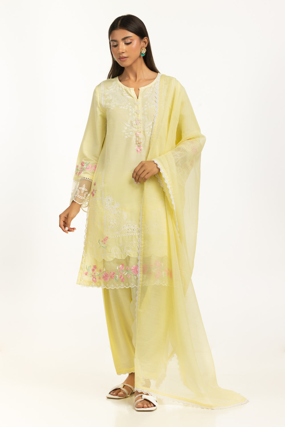 3PC Swiss Lawn Slub Embroidered Suit