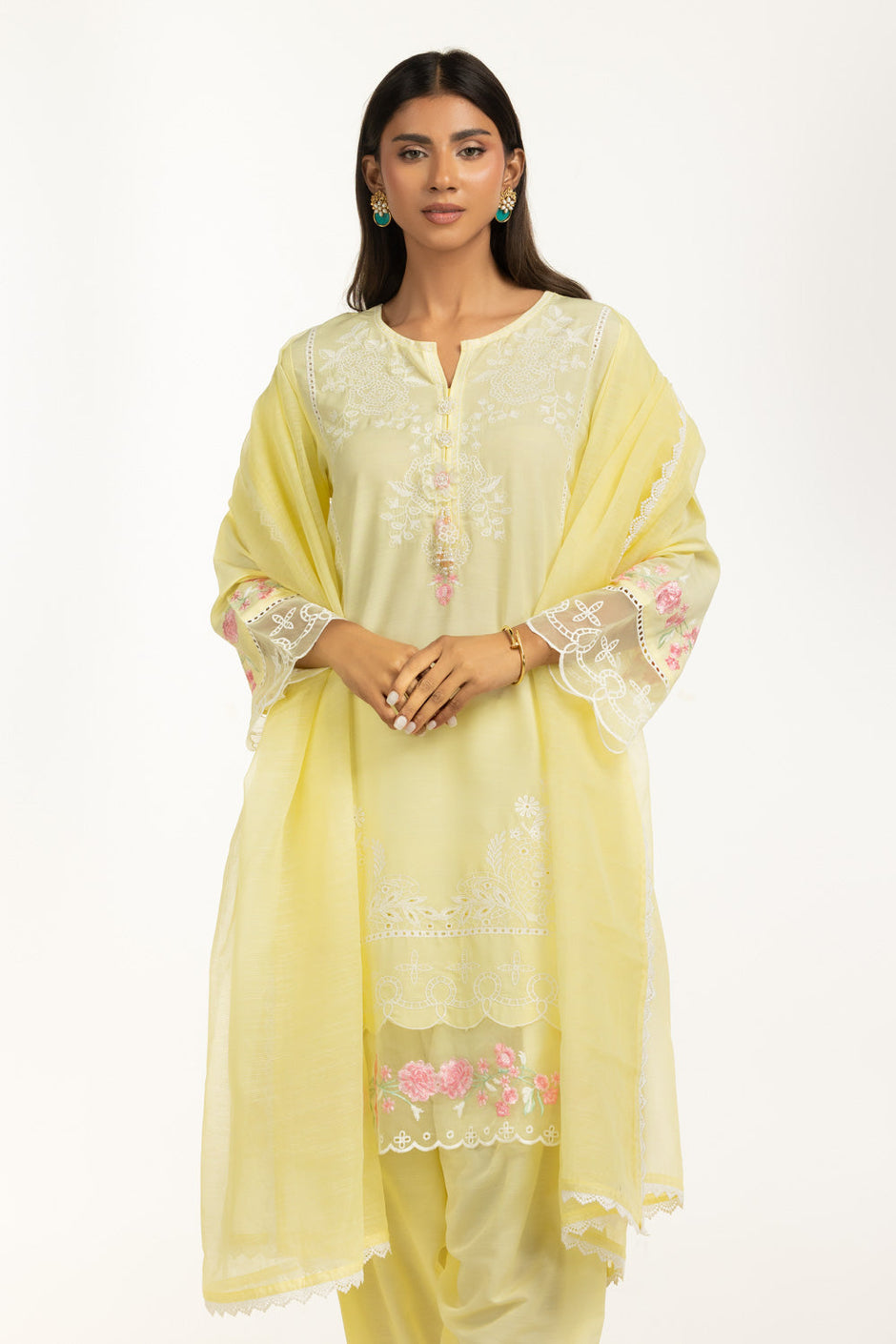 3PC Swiss Lawn Slub Embroidered Suit