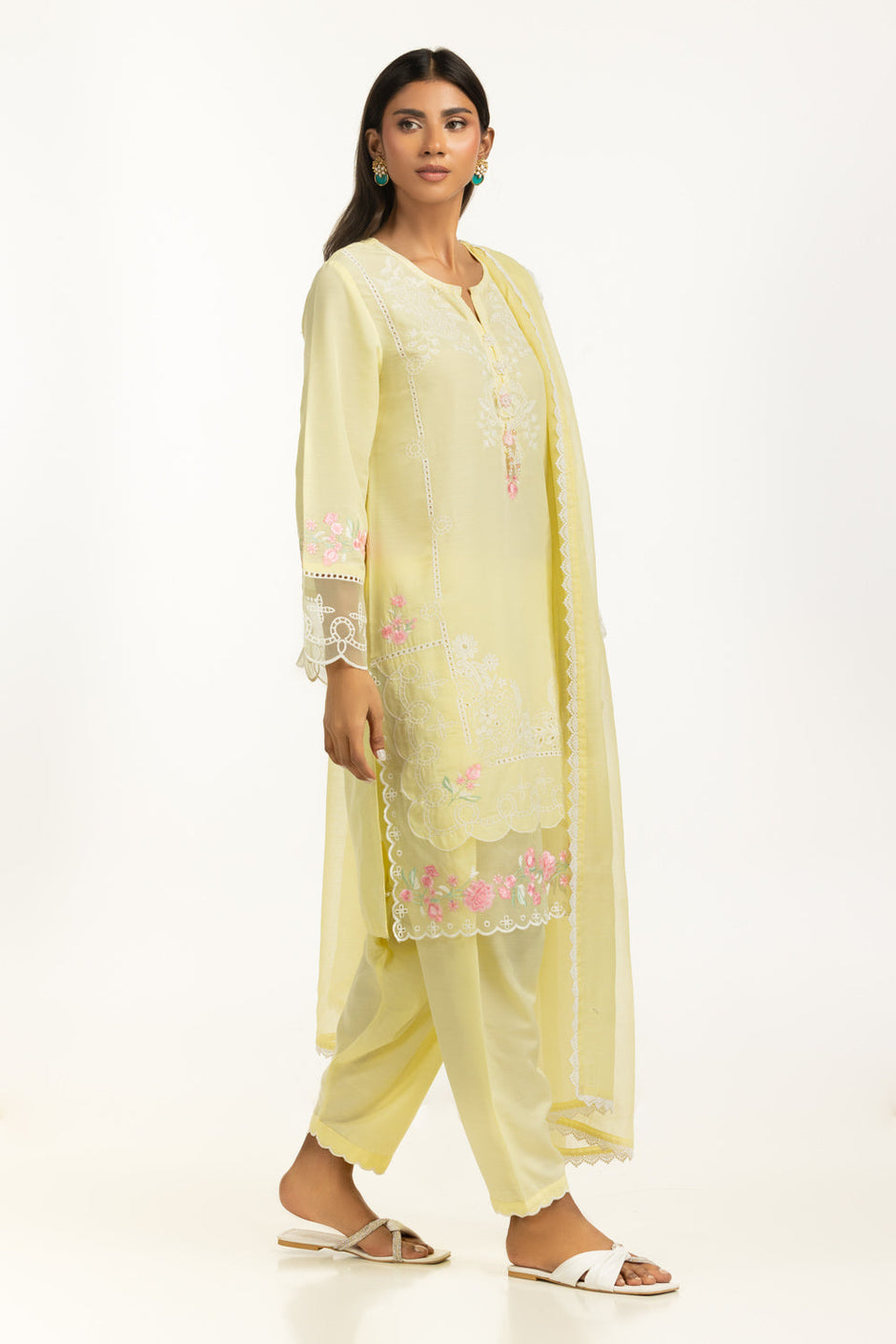 3PC Swiss Lawn Slub Embroidered Suit