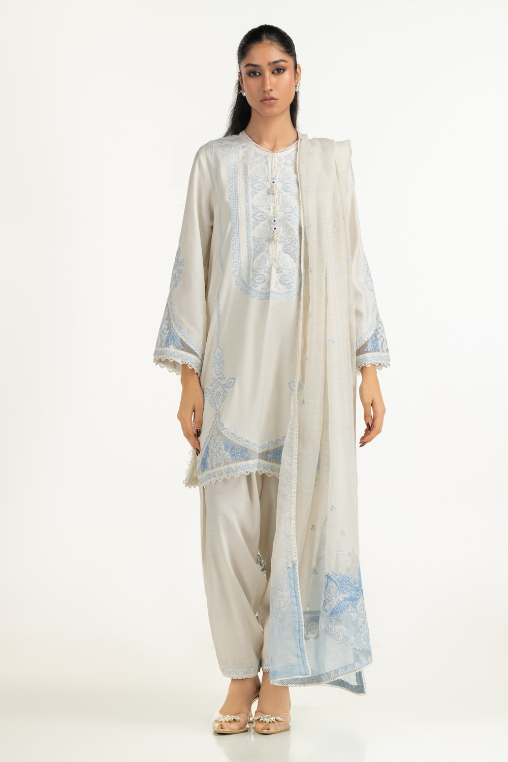 3PC Viscose Rawsilk Embroidered Suit